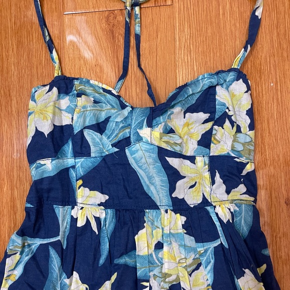 Hollister Blue and Yellow Floral Flower Strappy Y Back Light Spring Summer Dress - Picture 6 of 6